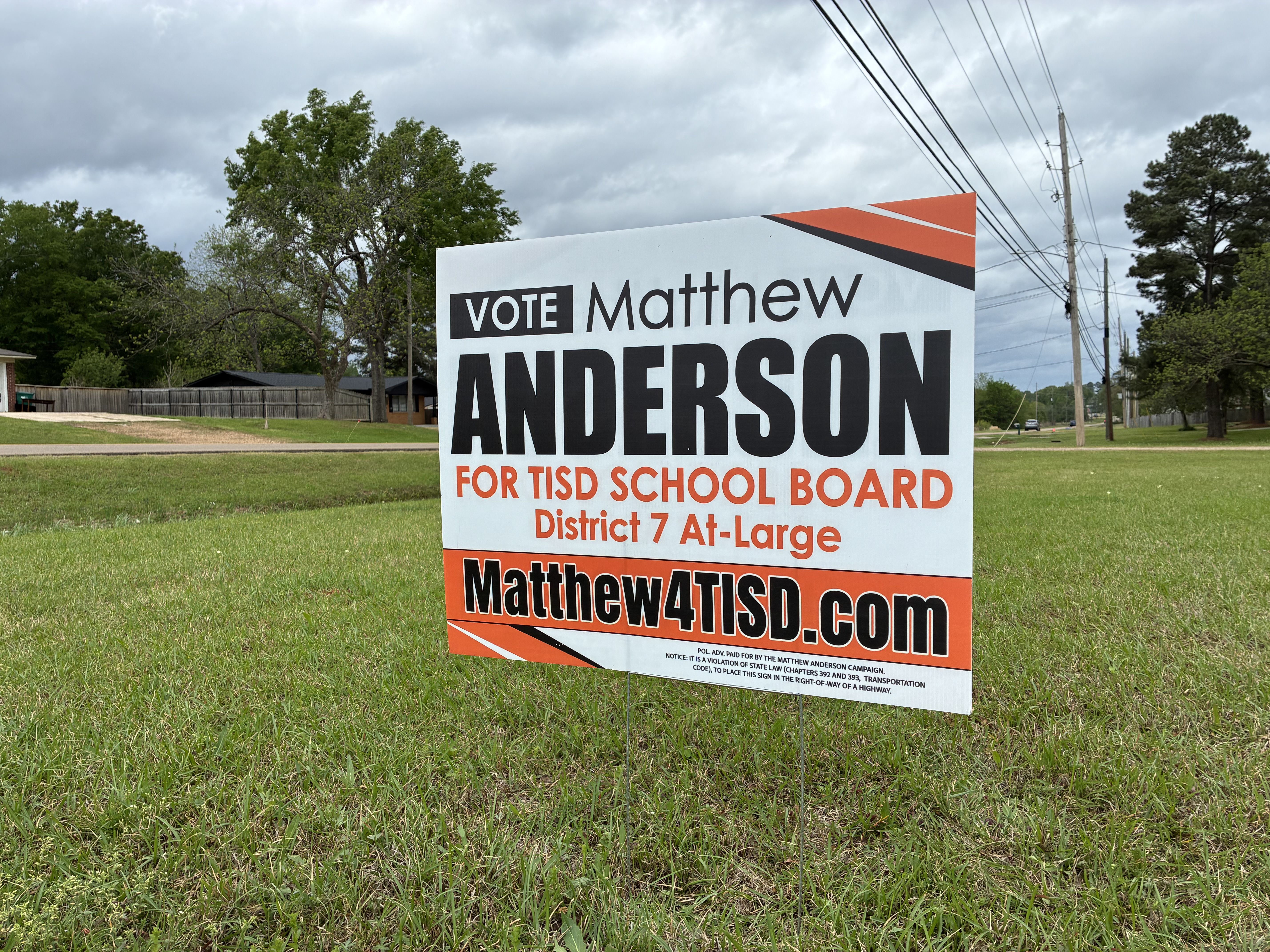 New Matthew Anderson campaign yard signs for higher traffic areas
